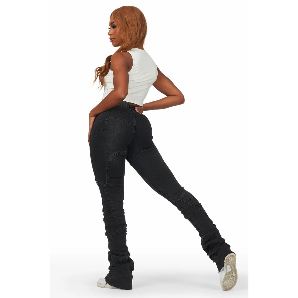 Rockstar Original Jeans XL Wynter Black Super Stacked Flare Cargo Pockets NWT - Picture 3 of 13